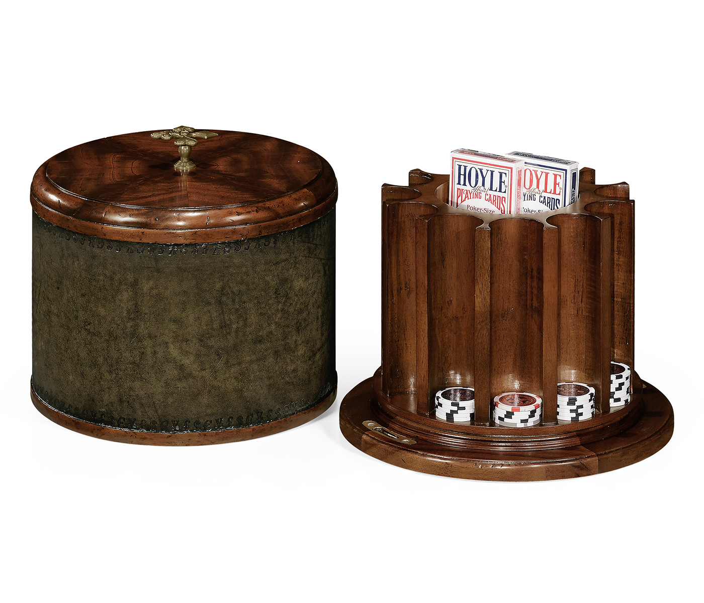 Round Mahogany Poker Chip Box