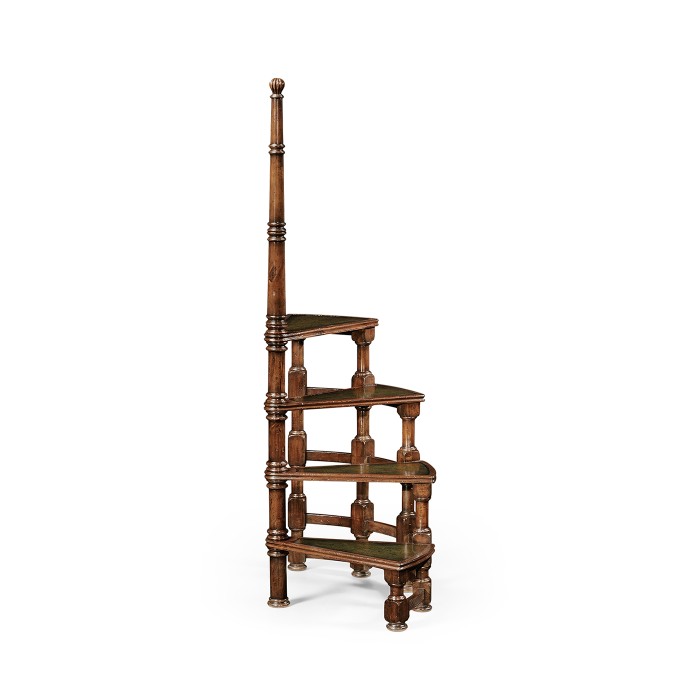 Anitqu Mahogany Library Stairs with Central Post