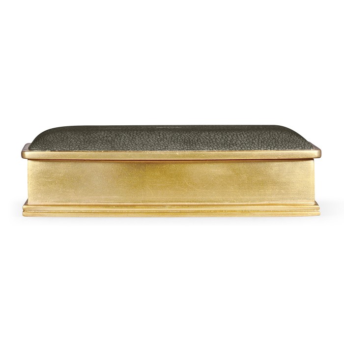 Anthracite Faux Shagreen Gilded Leaf Box