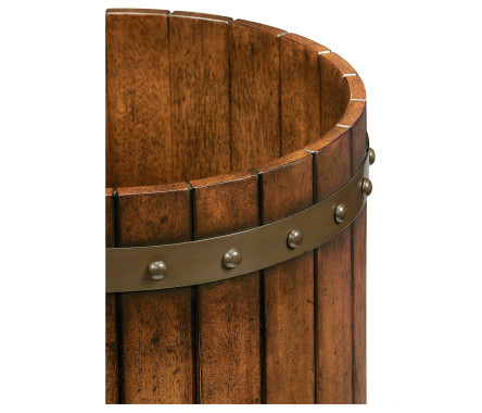 Round Walnut Peat Bucket Style Waste Basket