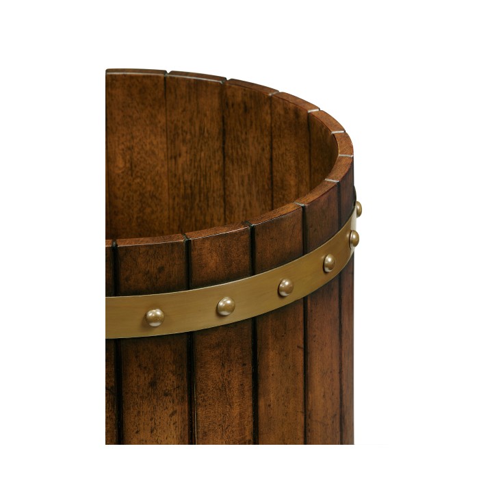 Round Walnut Peat Bucket Style Waste Basket