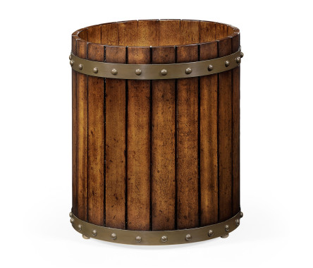 Round Walnut Peat Bucket Style Waste Basket