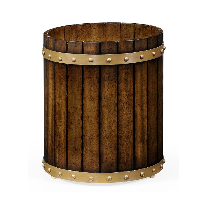 Round Walnut Peat Bucket Style Waste Basket