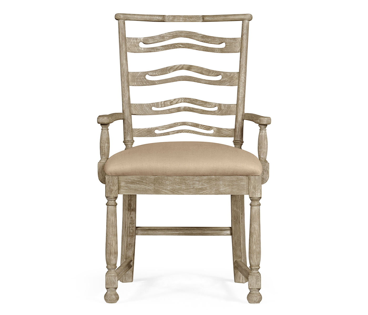 Grey Oak Pierced Ladder Back Country Arm Chair, Upholstered in MAZO