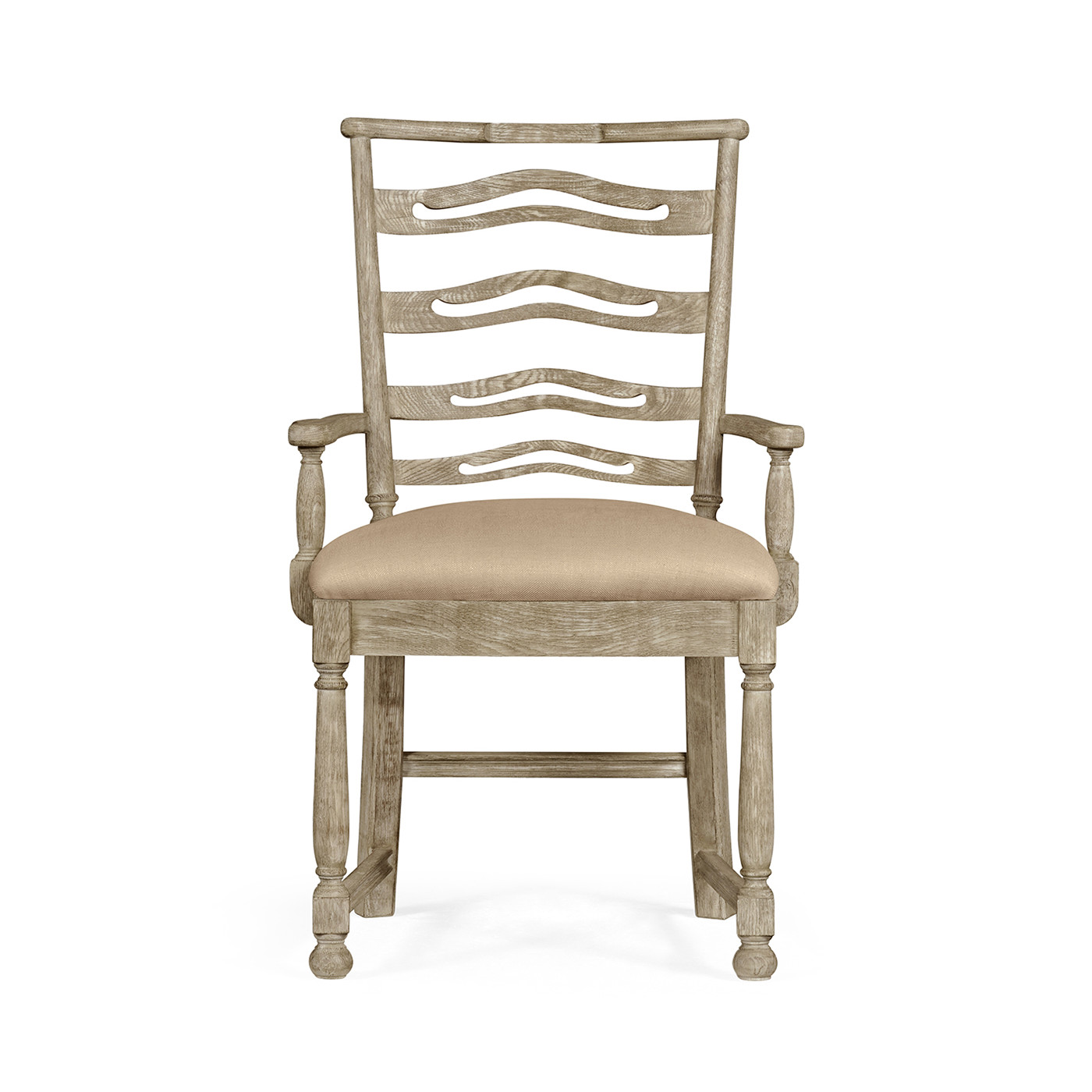 Grey Oak Pierced Ladder Back Country Arm Chair, Upholstered in MAZO