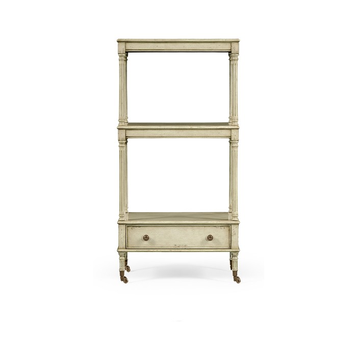 Three-tier grey rub-through étagère