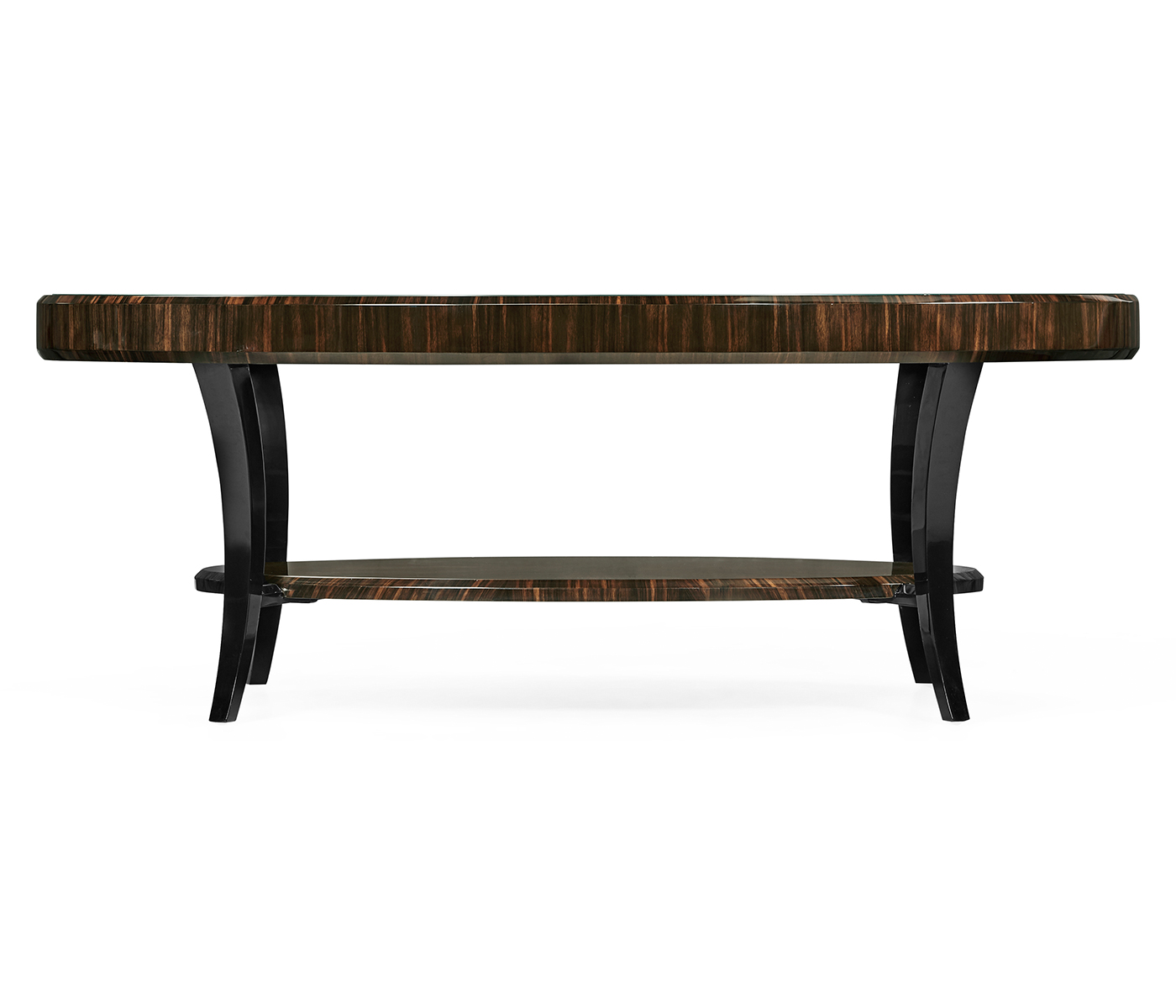 Oval Art Deco Macassar Ebony High Lustre Glass Topped Coffee Table