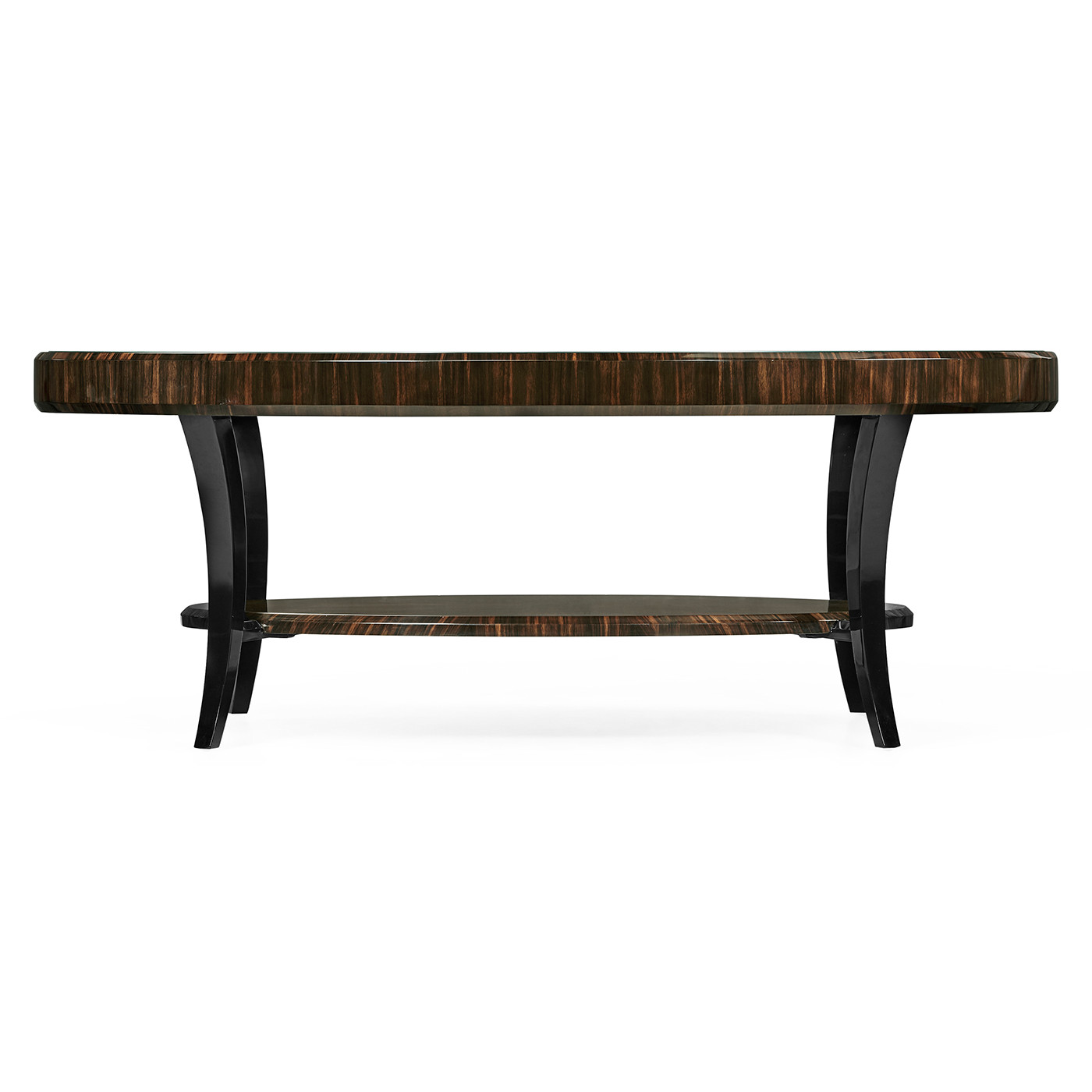 Oval Art Deco Macassar Ebony High Lustre Glass Topped Coffee Table
