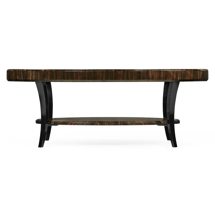 Oval Art Deco Macassar Ebony High Lustre Glass Topped Coffee Table