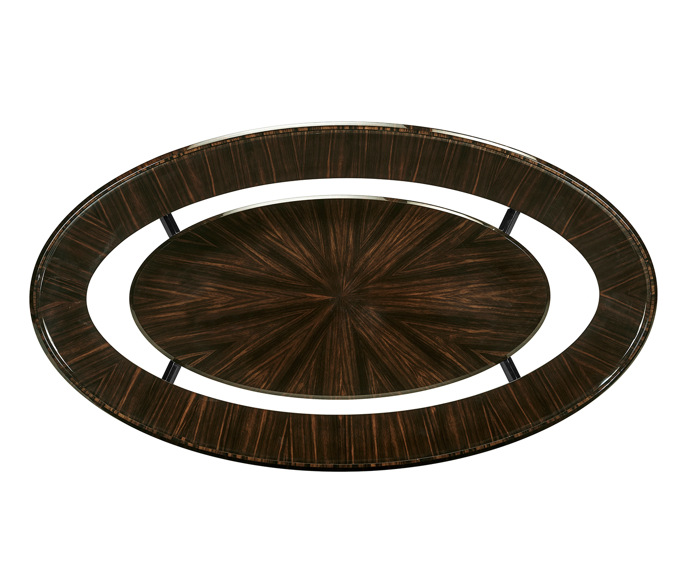Oval Art Deco Macassar Ebony High Lustre Glass Topped Coffee Table