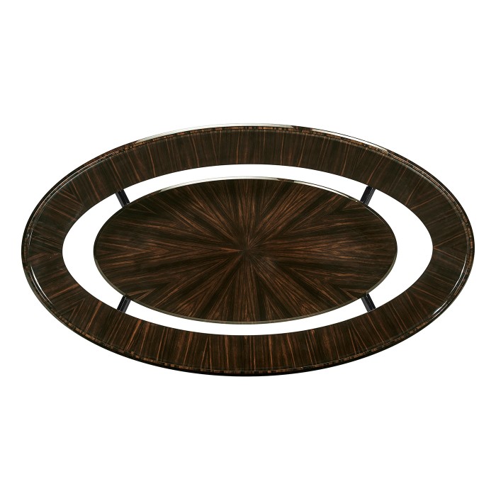 Oval Art Deco Macassar Ebony High Lustre Glass Topped Coffee Table