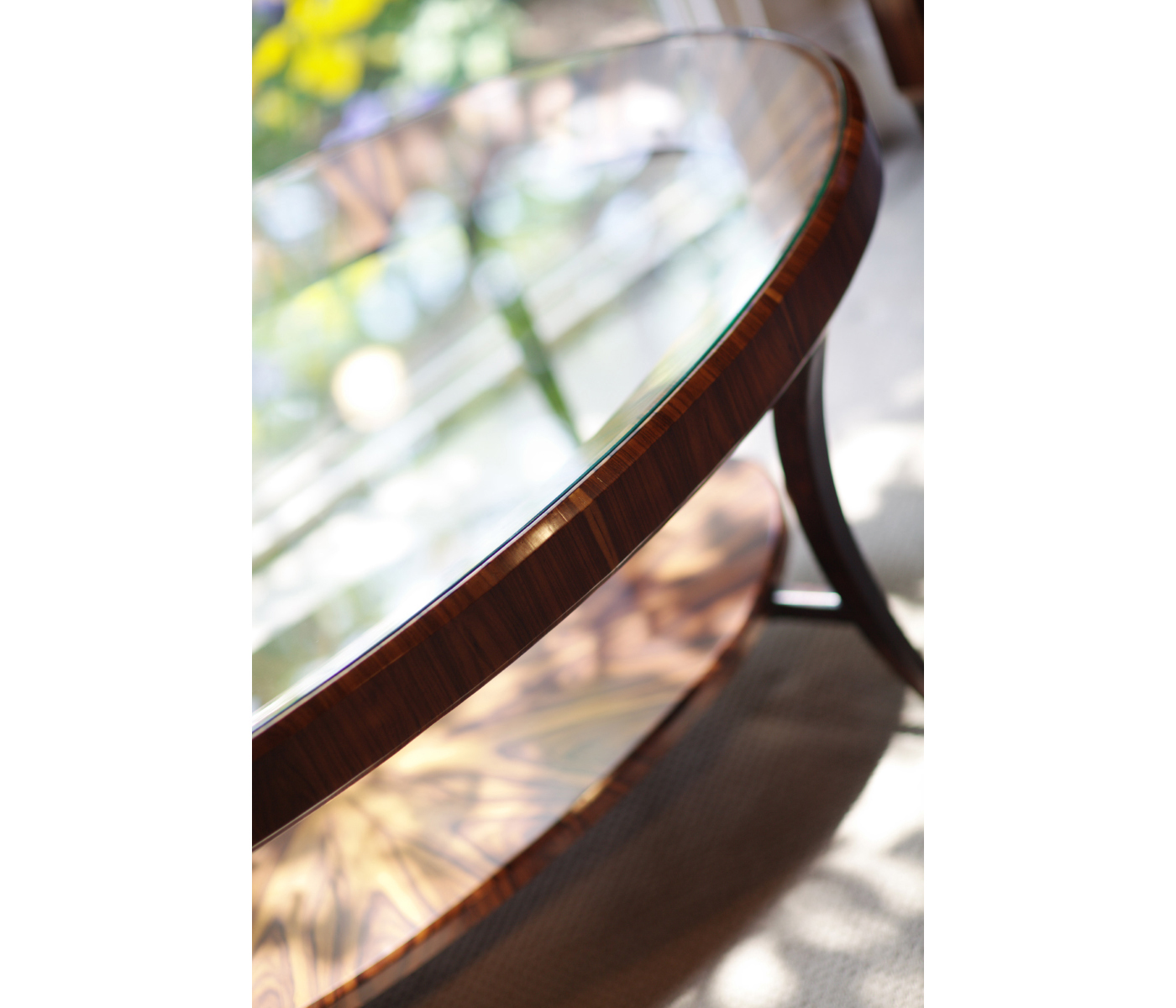 Oval Art Deco Macassar Ebony High Lustre Glass Topped Coffee Table