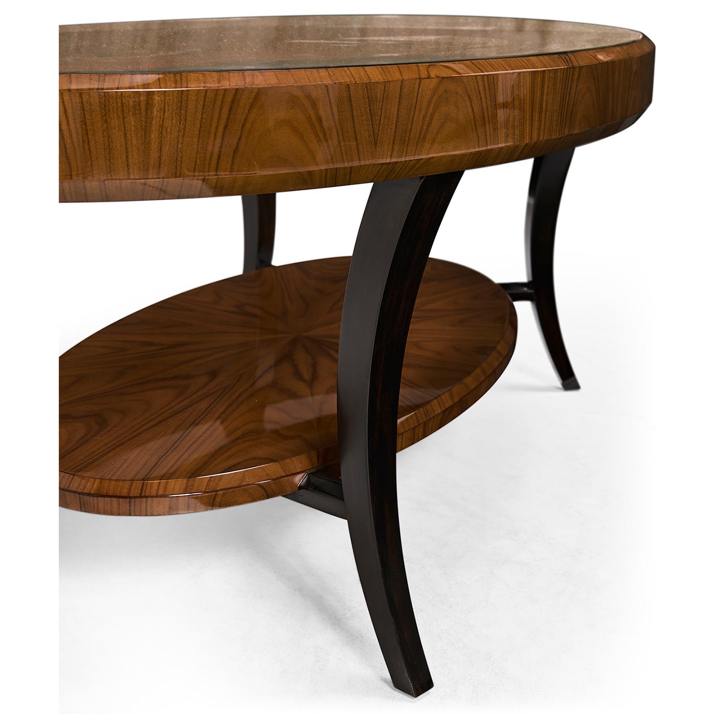 Art Deco Oval Glass Topped High Lustre Coffee Table