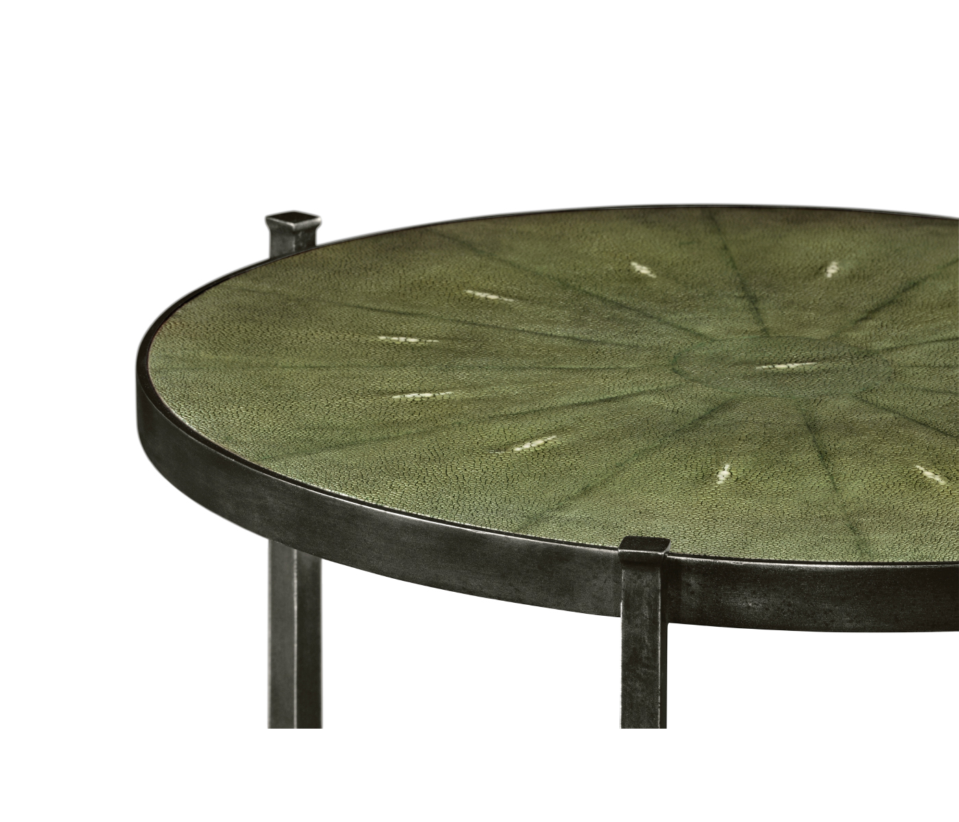 Large Green Round Faux Shagreen Bronze Side Table