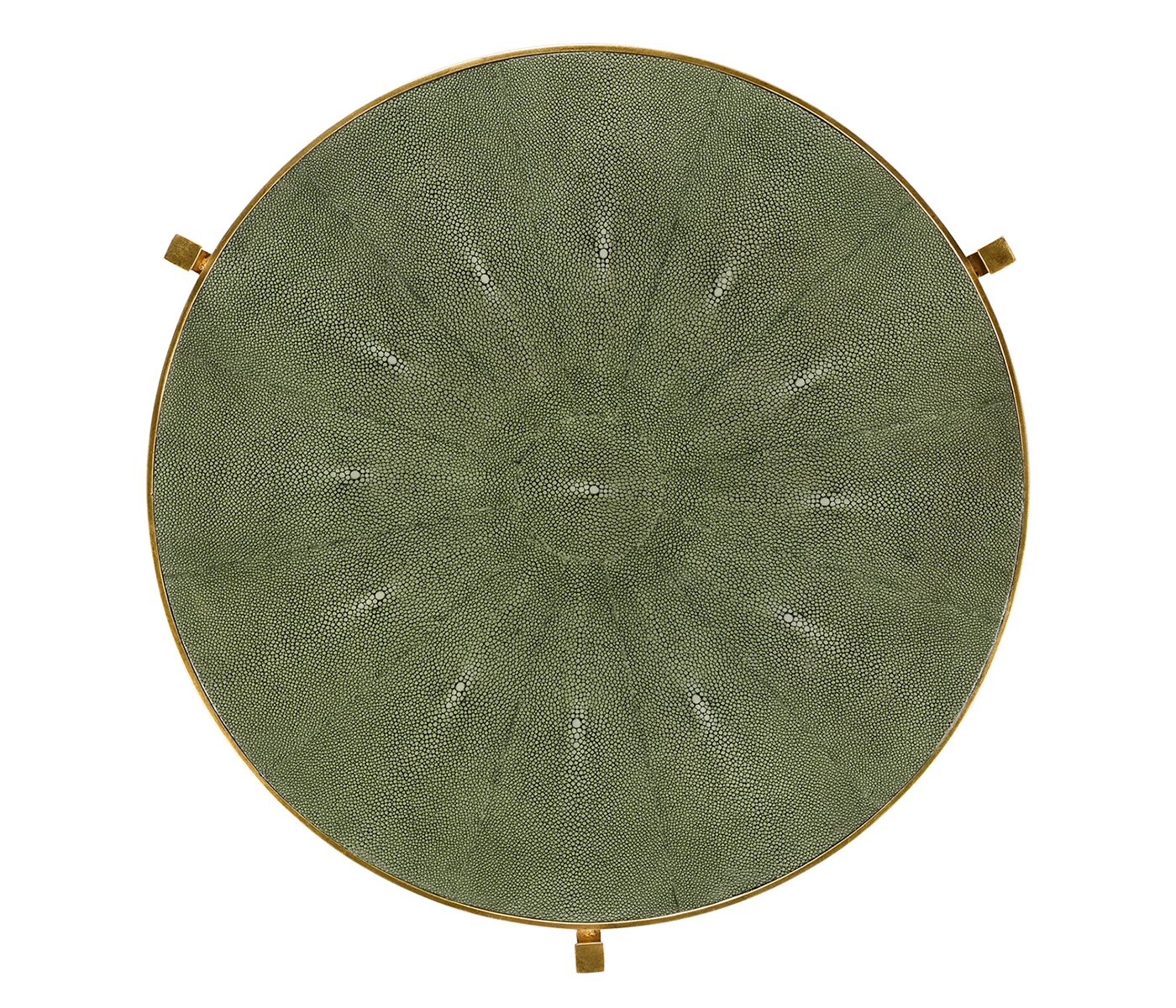 Large Green Round Faux Shagreen Gilded Side Table