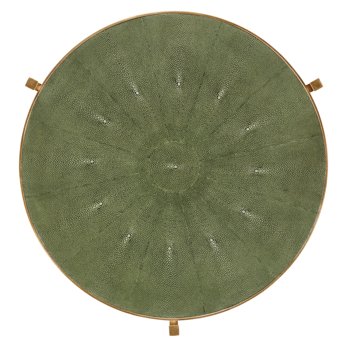 Large Green Round Faux Shagreen Gilded Side Table
