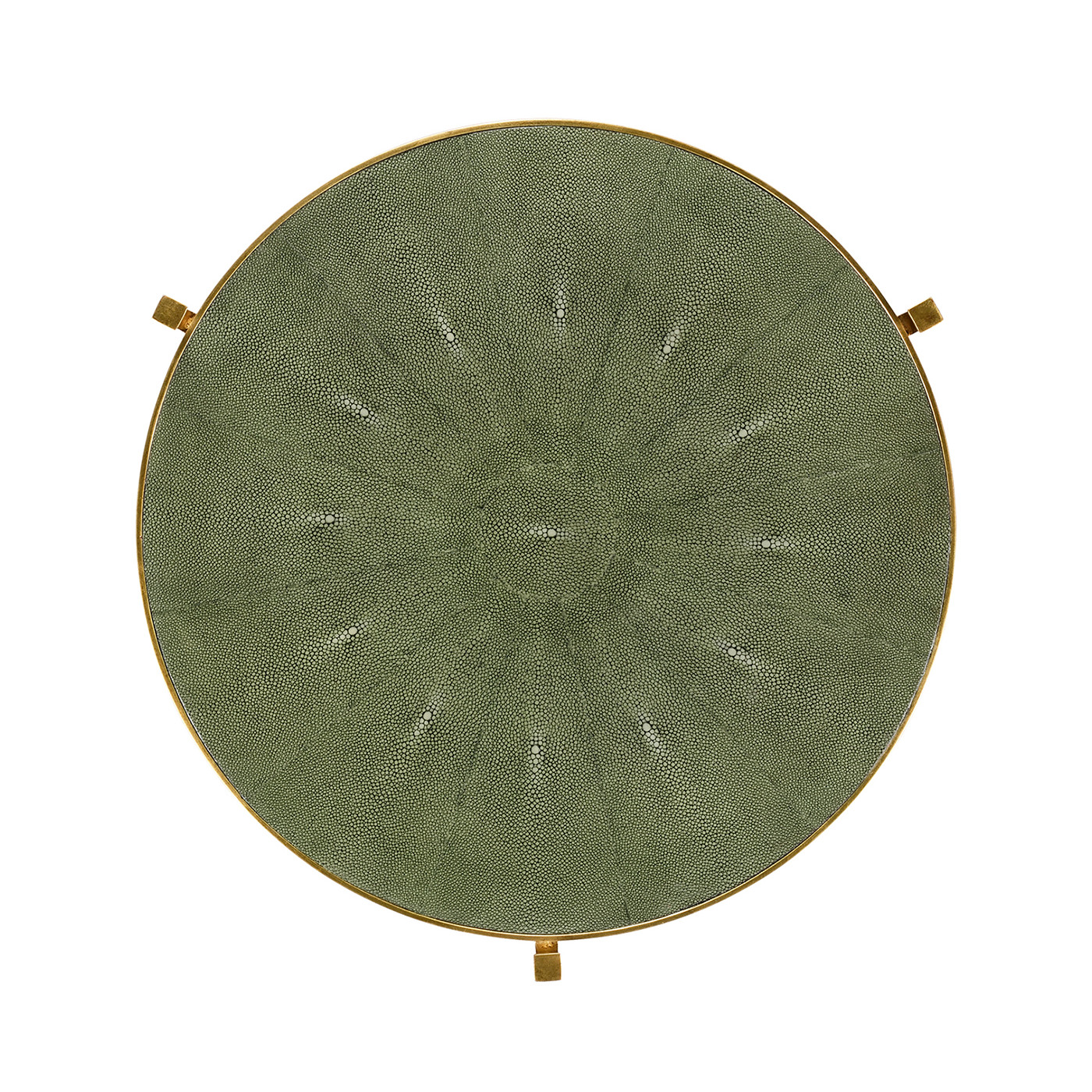 Large Green Round Faux Shagreen Gilded Side Table