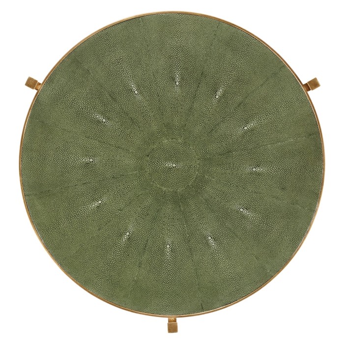 Large Green Round Faux Shagreen Gilded Side Table