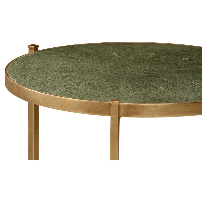 Large Green Round Faux Shagreen Gilded Side Table