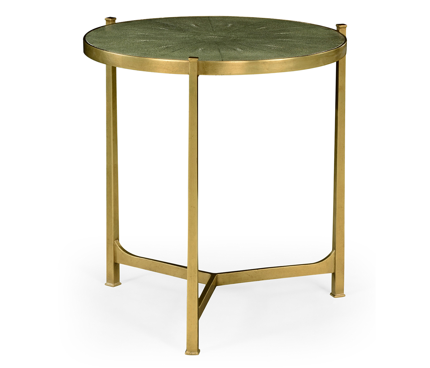 Large Green Round Faux Shagreen Gilded Side Table