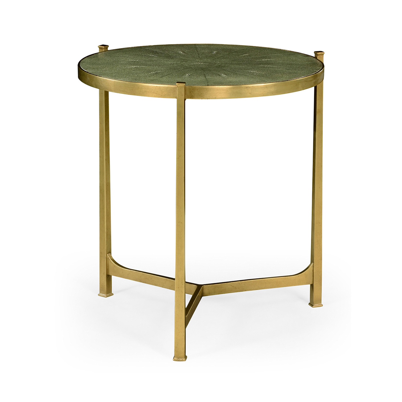 Large Green Round Faux Shagreen Gilded Side Table