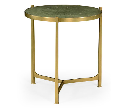 Large Green Round Faux Shagreen Gilded Side Table