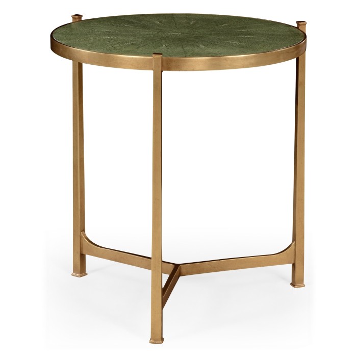 Large Green Round Faux Shagreen Gilded Side Table