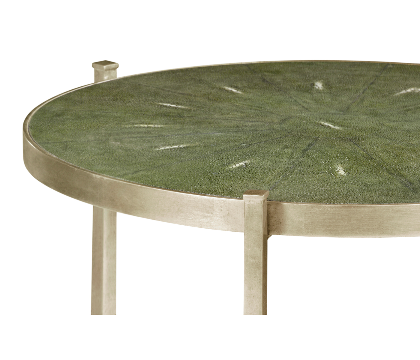 Large Green Round Faux Shagreen Silver Side Table