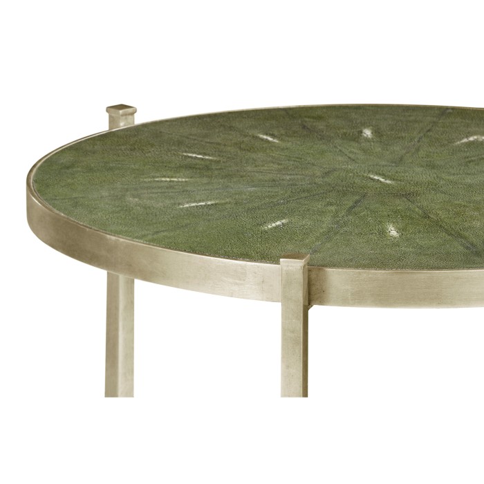 Large Green Round Faux Shagreen Silver Side Table