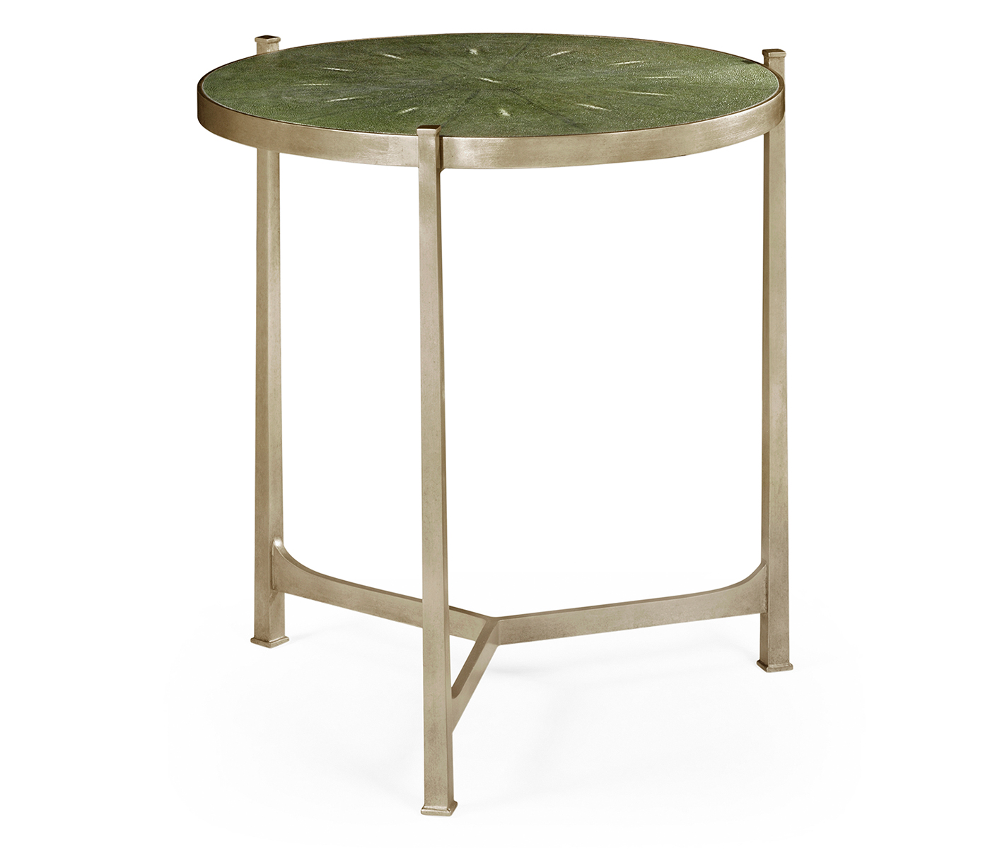 Large Green Round Faux Shagreen Silver Side Table