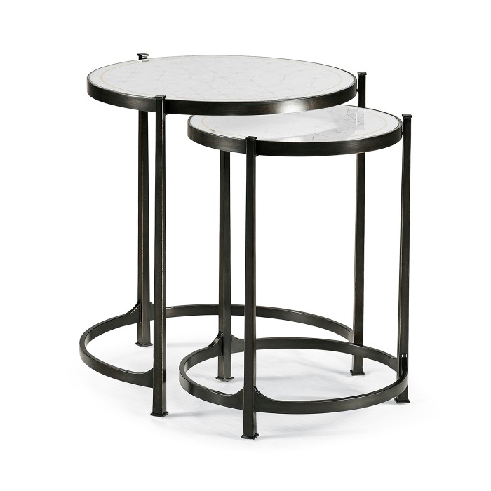 Églomisé & Bronze Iron Round Nest of Tables