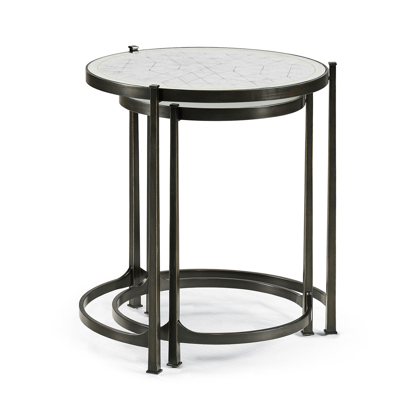 Églomisé & Bronze Iron Round Nest of Tables