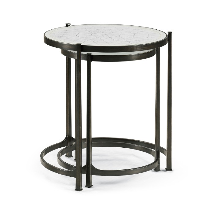 Églomisé & Bronze Iron Round Nest of Tables