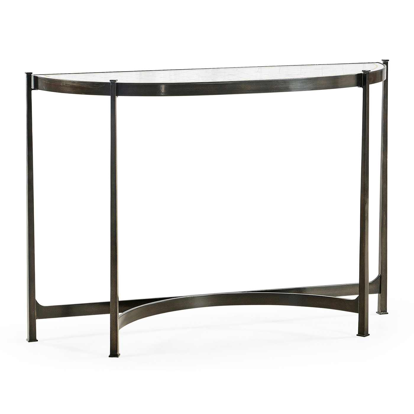 Large Églomisé & Bronze Iron Demilune Console