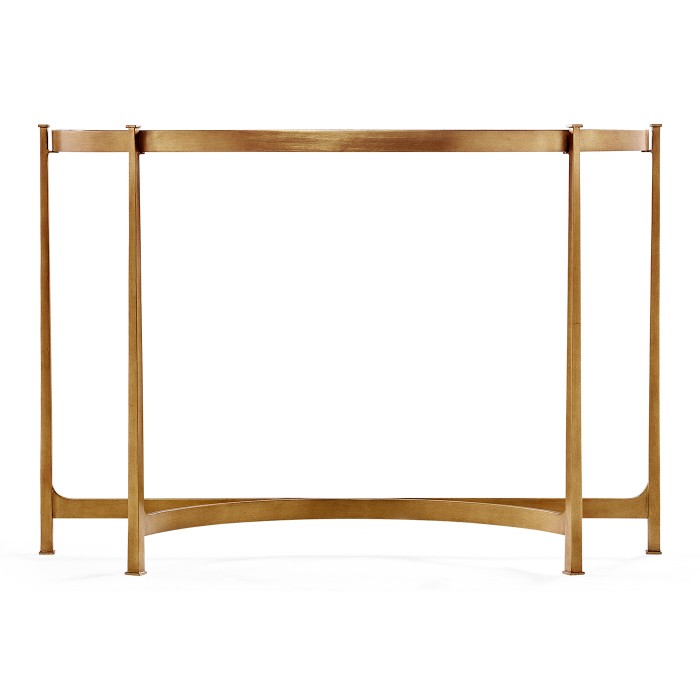 Large Églomisé & Gilded Iron Demilune Console