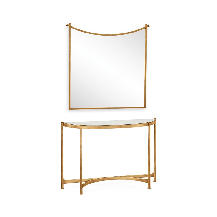Large Églomisé & Gilded Iron Demilune Console