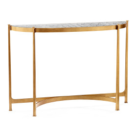 Large Églomisé & Gilded Iron Demilune Console 