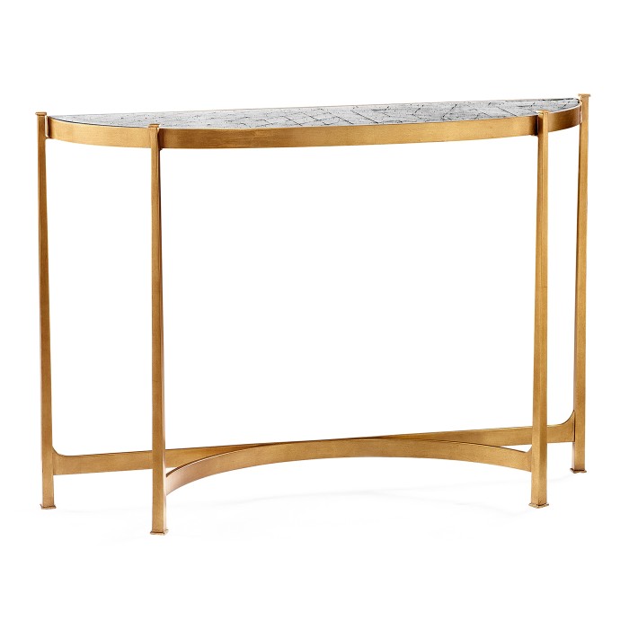 Large Églomisé & Gilded Iron Demilune Console