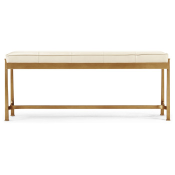 Gilded Iron & Cream Leather Bench