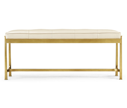 Gilded Iron & Cream Leather Bench