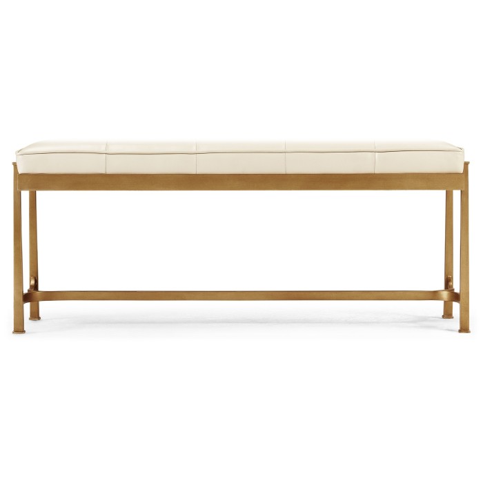 Gilded Iron & Cream Leather Bench