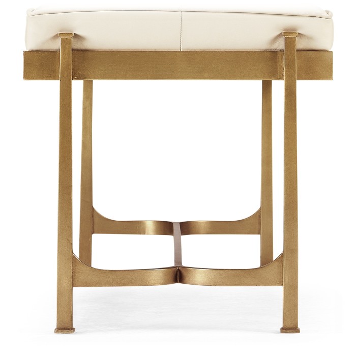 Gilded Iron & Cream Leather Bench
