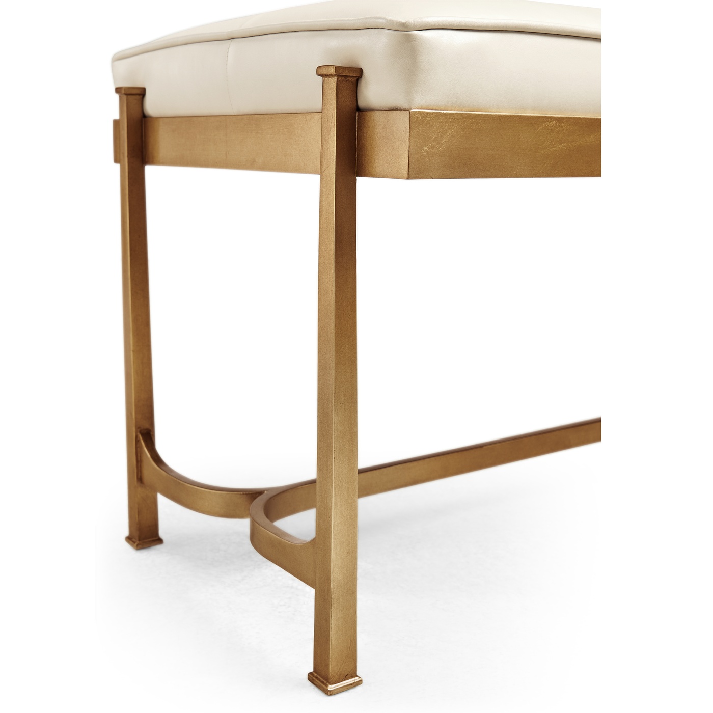 Gilded Iron & Cream Leather Bench