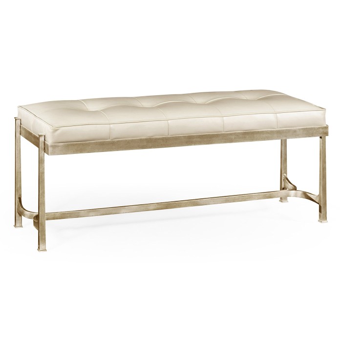 Silver Iron & Cream Leather Bench