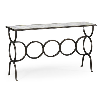 Églomisé & Bronze Iron Circles Console