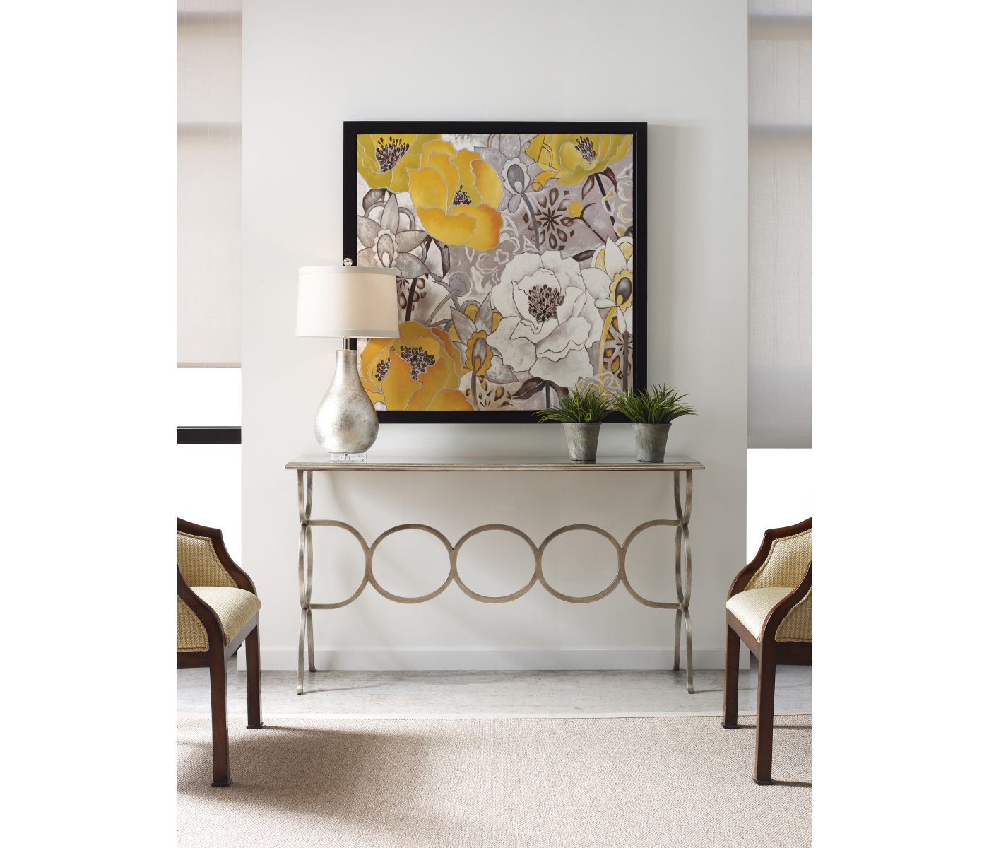 Églomisé & Gilded Iron Circles Console