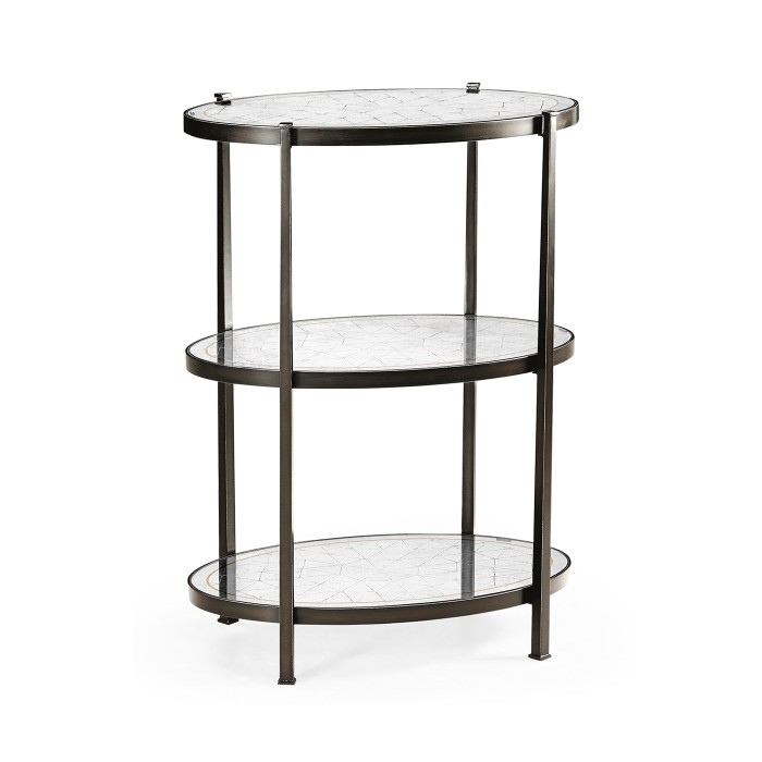 Large Églomisé & Bronze Iron Three-Tier Table