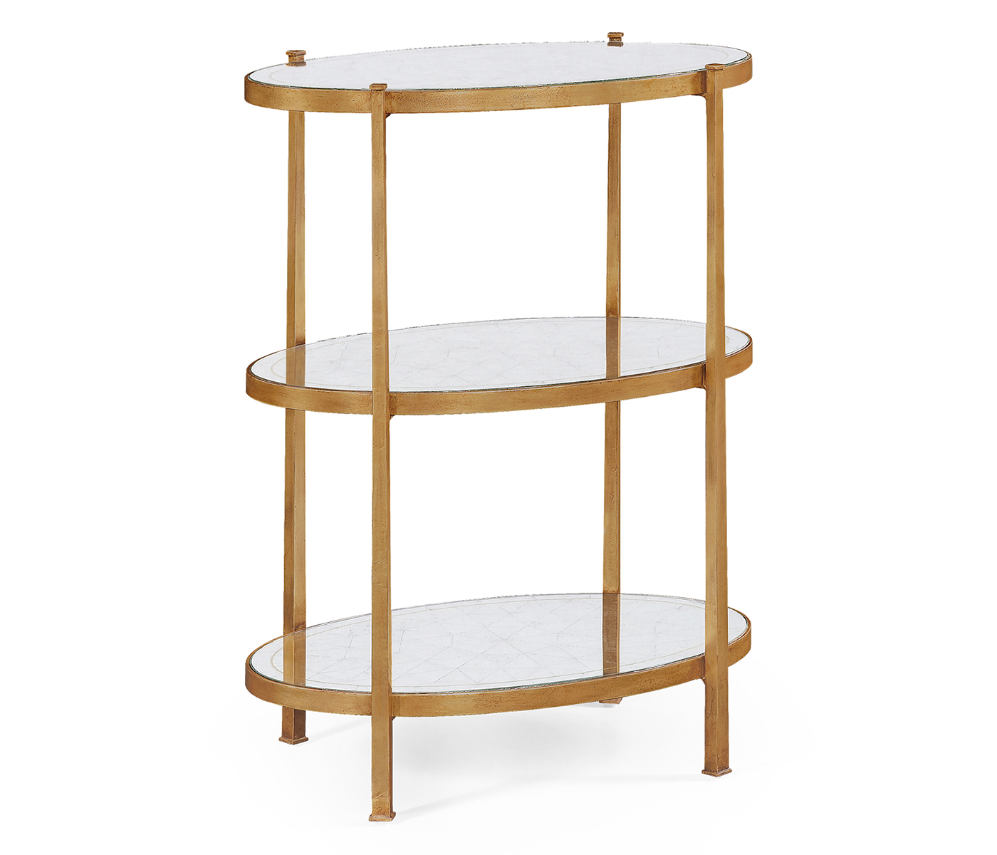 Large Églomisé & Gilded Iron Three-Tier Table