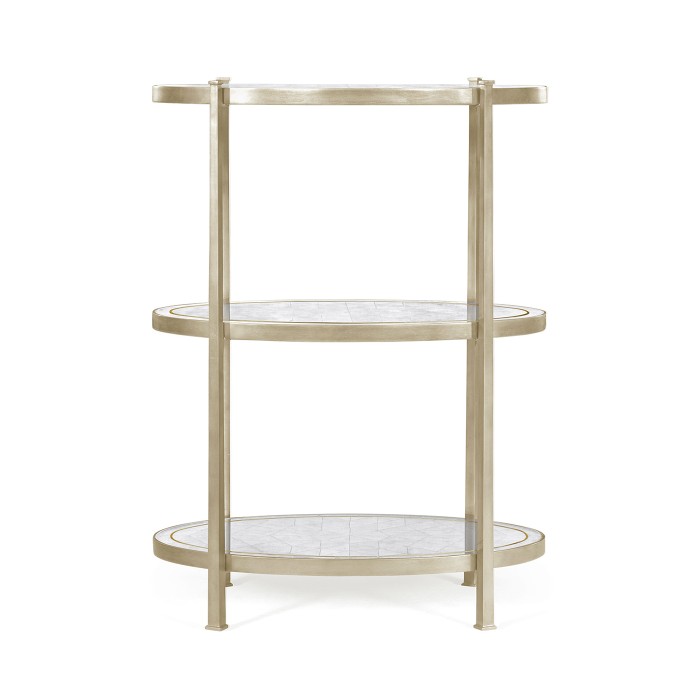 Large Églomisé & Silver Iron Three-Tier Table