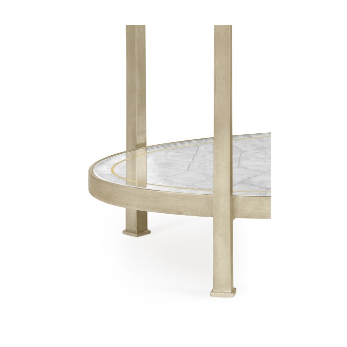 Large Églomisé & Silver Iron Three-Tier Table